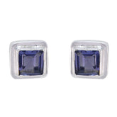 Patricia Blue Solitaire Stud Earrings for Glam Look Iolite Blue Stud