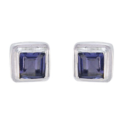Patricia Blue Solitaire Stud Earrings for Glam Look Iolite Blue Stud