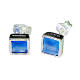 Elena Blue Solitaire Stud Earrings for Everyday Wear Blue Chalcedony Blue Stud