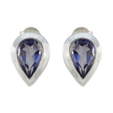 Luisa Blue Solitaire Stud Earrings for Everyday Glam Iolite Blue Stud