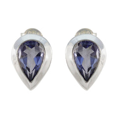 Luisa Blue Solitaire Stud Earrings for Everyday Glam Iolite Blue Stud