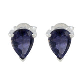 Daniela Blue Solitaire Stud Earrings in Stunning Design Iolite Blue Stud