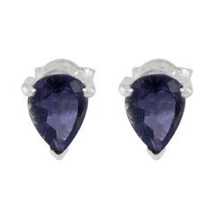Daniela Blue Solitaire Stud Earrings in Stunning Design Iolite Blue Stud