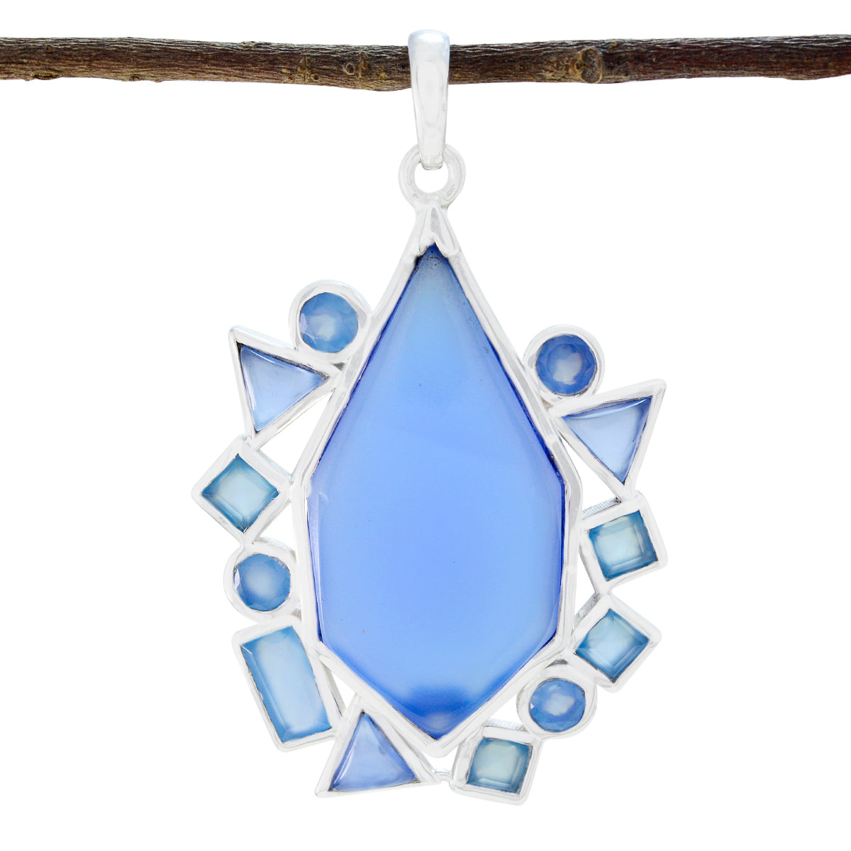 Carla Blue Statement Pendant - Stunning Gemstone Design Blue Chalcedony Blue Blue