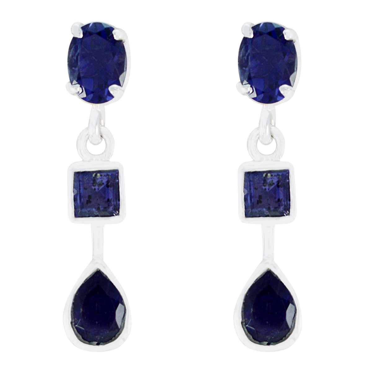 Lili Blue Stud Earrings with Chic Gemstone Design Iolite Blue Stud