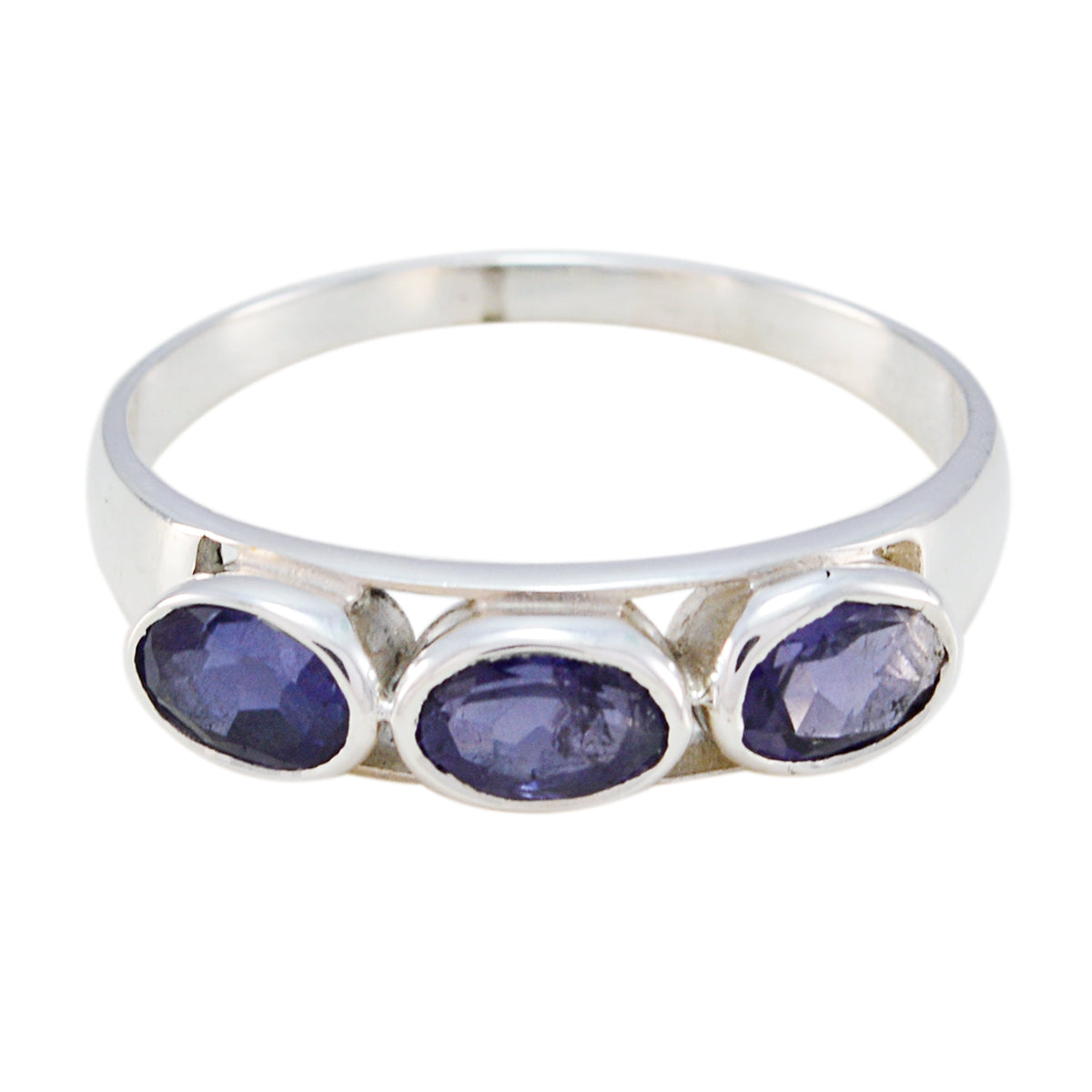 Lily silver ring with blue trilogy gemstone ring featuring three oval blue stones