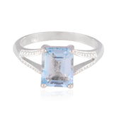 Bianca Boho Blue Solitaire Ring with Sterling Silver Blue Topaz Blue