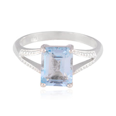 Bianca Boho Blue Solitaire Ring with Sterling Silver Blue Topaz Blue