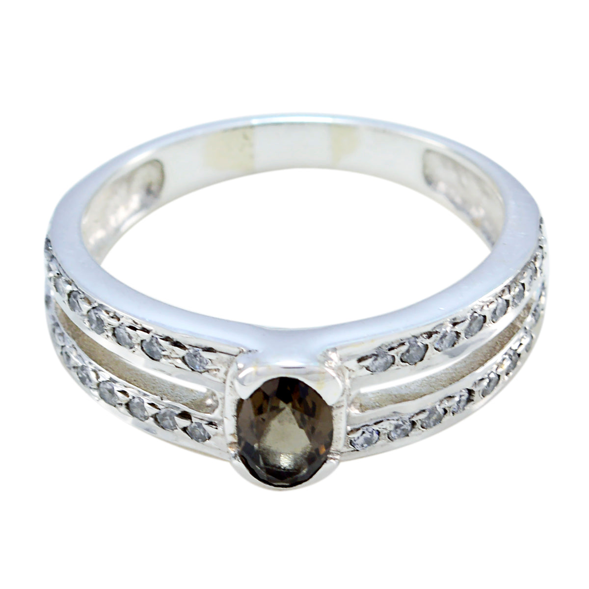 Clara Boho Brown Halo Ring with Gemstone Accent smoky quartz Brown