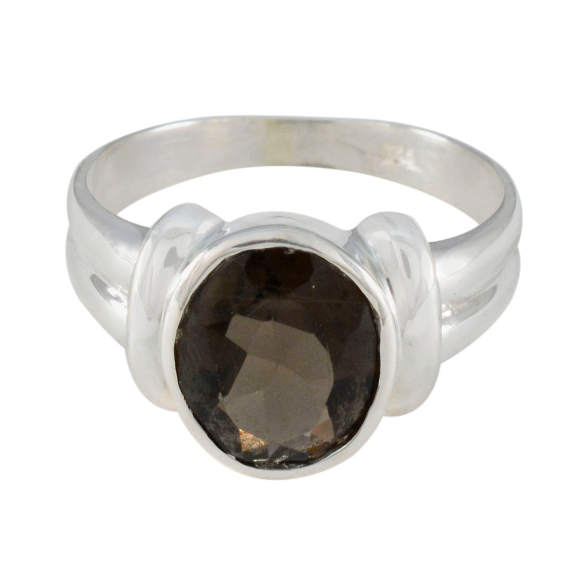 Katharina Boho Brown Solitaire Ring in Silver Smoky Quartz Brown