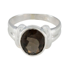 Katharina Boho Brown Solitaire Ring in Silver Smoky Quartz Brown