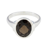 Priya Boho Brown Solitaire Ring in Sterling Silver Smoky Quartz Brown