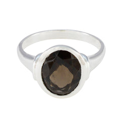 Priya Boho Brown Solitaire Ring in Sterling Silver Smoky Quartz Brown