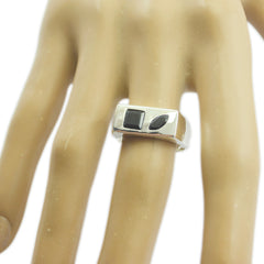 Silver boho toi et moi ring by Violet featuring a square and marquise black stone design on hand