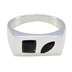 Violet silver ring with square and leaf shaped black stones boho toi et moi ring design