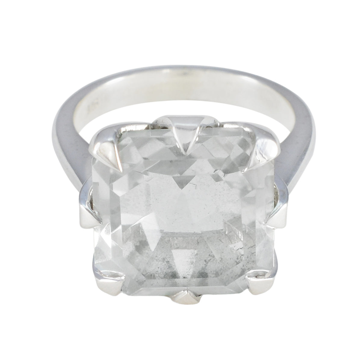 Alice Boho White Solitaire Ring with Clear Gemstone Crystal Quartz White