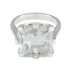 Alice Boho White Solitaire Ring with Clear Gemstone Crystal Quartz White
