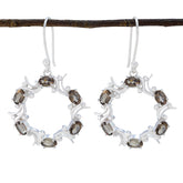 Milagros Brown Dangle Earrings with Elegant Design Smoky Quartz Brown Dangle