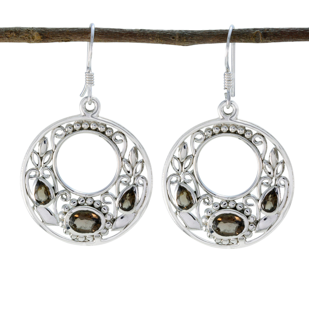 Ling Brown Dangle Earrings with Gemstone Detail Smoky Quartz Brown Dangle