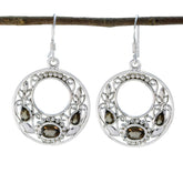 Ling Brown Dangle Earrings with Gemstone Detail Smoky Quartz Brown Dangle