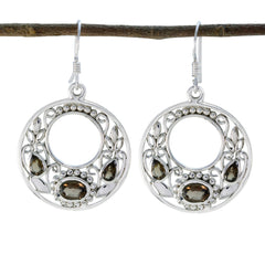 Ling Brown Dangle Earrings with Gemstone Detail Smoky Quartz Brown Dangle