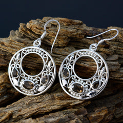 Ling Brown Dangle Earrings with Gemstone Detail