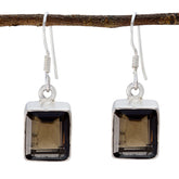 Min-seo Brown Dangle Earrings with Smoky Gemstone Smoky Quartz Brown Dangle