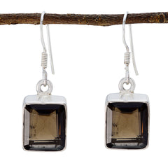 Min-seo Brown Dangle Earrings with Smoky Gemstone Smoky Quartz Brown Dangle