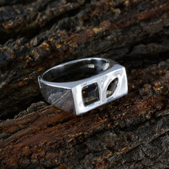 Victoria brown gemstone toi et moi ring with square and pear-shaped stones on silver band