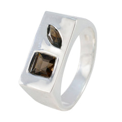 Victoria brown gemstone toi et moi ring with square and marquise stones set in silver band