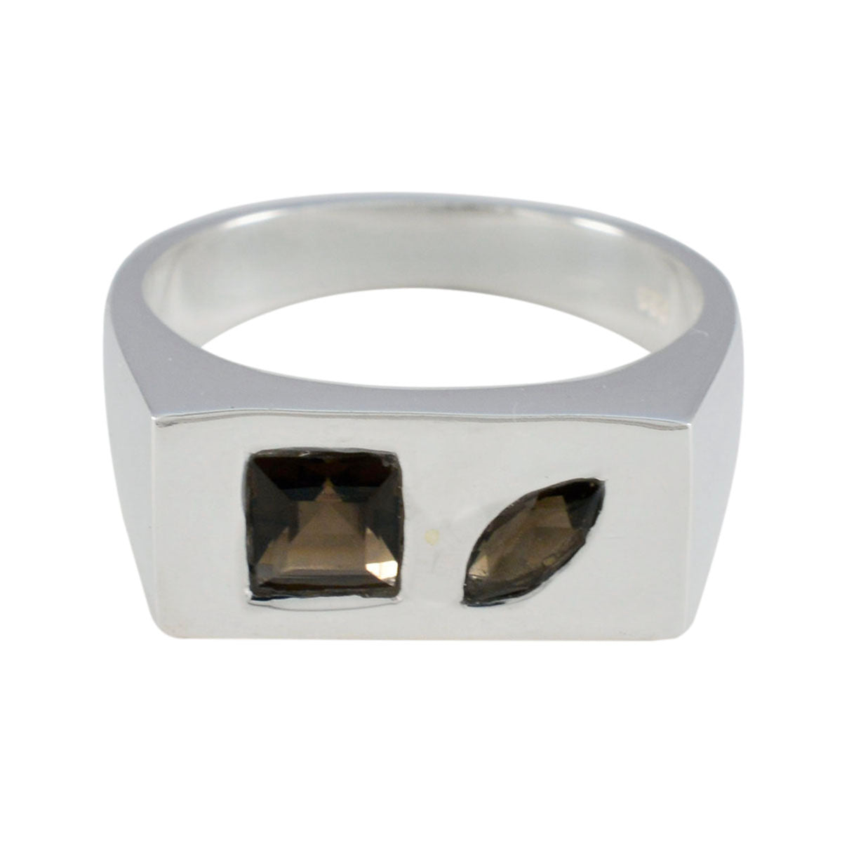 Victoria brown gemstone toi et moi ring with square and marquise stones in silver setting