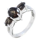 Jiwoo silver ring featuring a brown gemstone trilogy ring design with three brown stones set in prongs