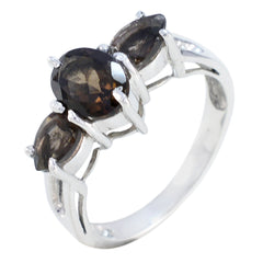 Jiwoo silver ring featuring a brown gemstone trilogy ring design with three brown stones set in prongs