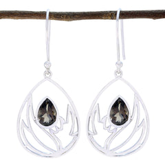 Constanza Brown Solitaire Dangle Earrings for Glam Style Smoky Quartz Brown Dangle