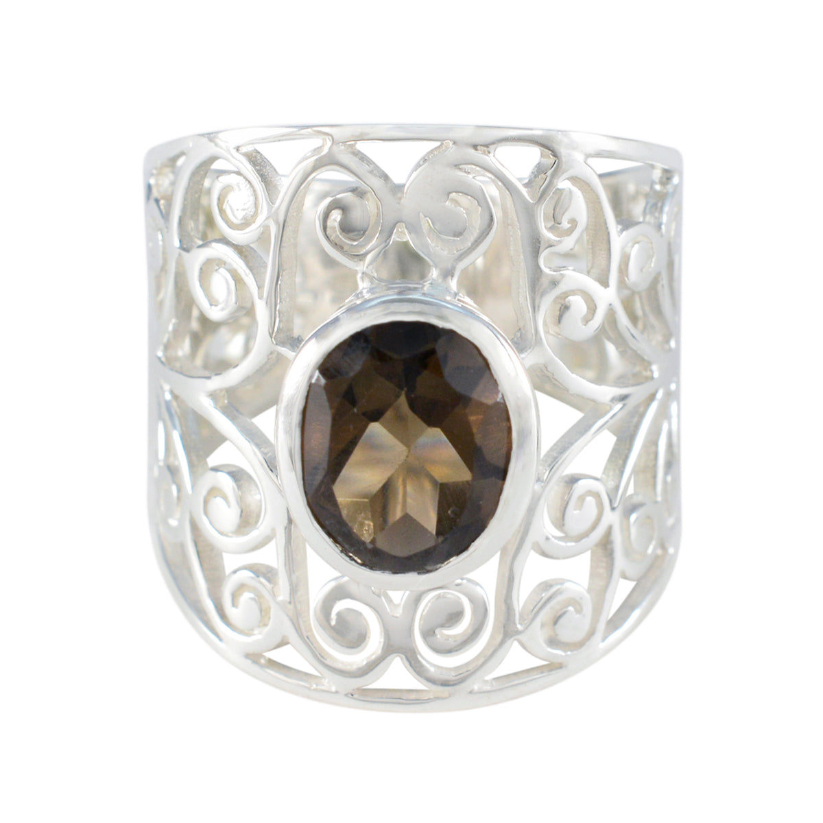 Laura Brown Solitaire Filigree Ring for Glam Look smoky quartz Brown