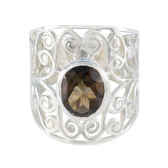 Laura Brown Solitaire Filigree Ring for Glam Look smoky quartz Brown
