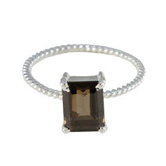 Nisa Brown Solitaire Ring for Women with Twisted Band Smoky Quartz Brown