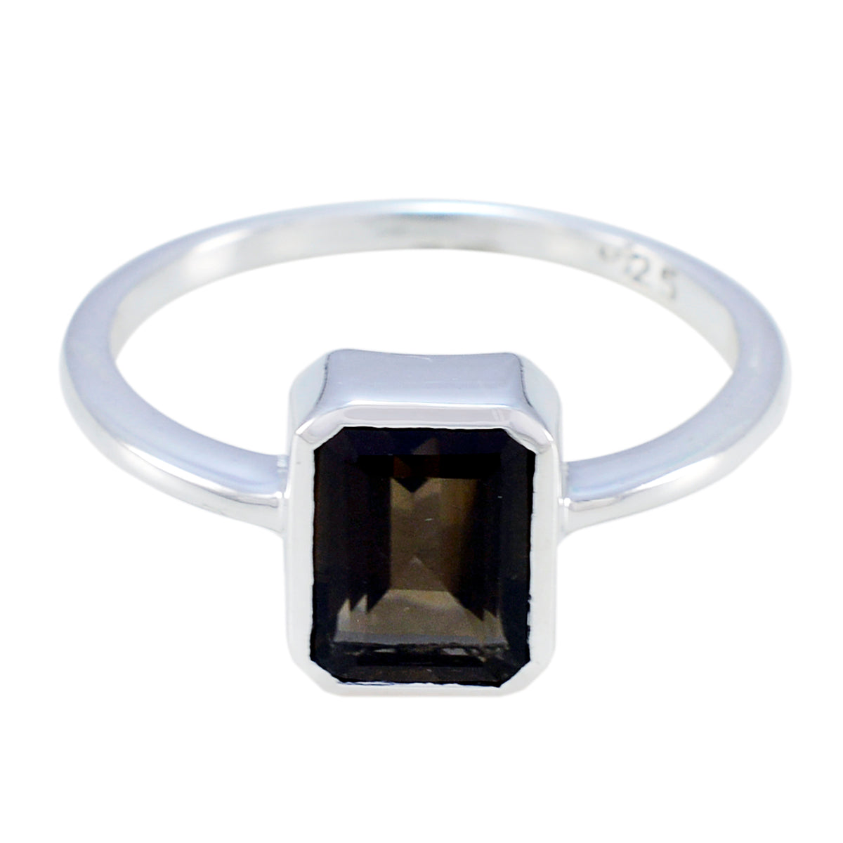 Liyana Brown Solitaire Ring with Sterling Silver Band smoky quartz Brown