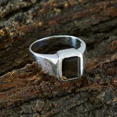 Evelyn Brown Solitaire Signet Ring with Silver Band