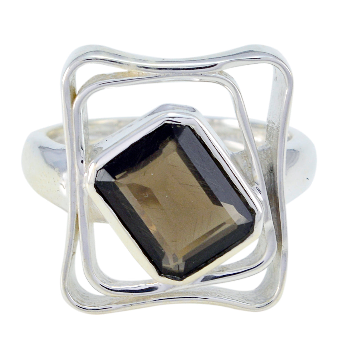 Aisha Brown Solitaire Statement Ring with Silver Frame smoky quartz Brown