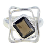 Aisha Brown Solitaire Statement Ring with Silver Frame smoky quartz Brown