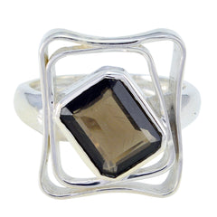 Aisha Brown Solitaire Statement Ring with Silver Frame smoky quartz Brown