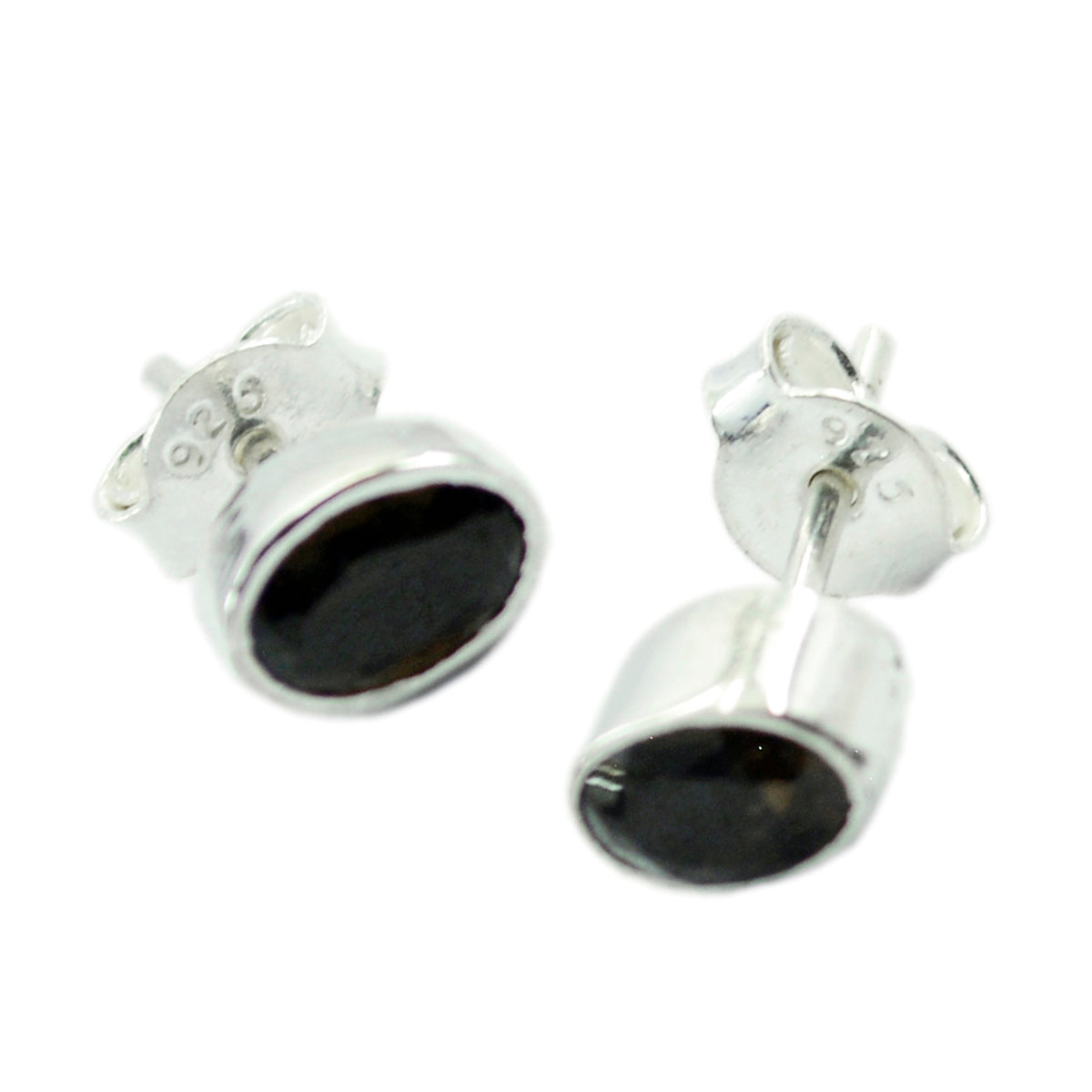 Mariana Brown Solitaire Stud Earrings in Silver Smoky Quartz Brown Stud