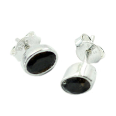 Mariana Brown Solitaire Stud Earrings in Silver Smoky Quartz Brown Stud