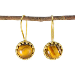 Eun-ji Brown Solitaire Stud Earrings - Elegant Everyday Wear Tiger Eye Brown Stud