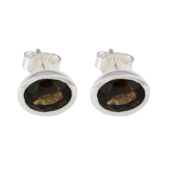 Nari Brown Solitaire Stud Earrings for Everyday Glam Smoky Quartz Brown Stud