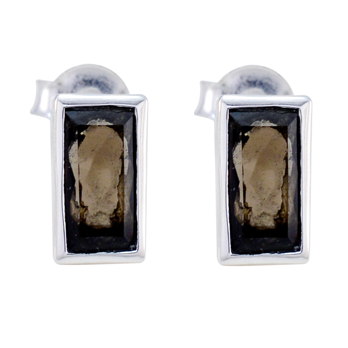 Joaquina Brown Solitaire Stud Earrings for Everyday Glam Smoky Quartz Brown Stud