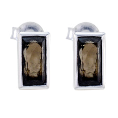 Joaquina Brown Solitaire Stud Earrings for Everyday Glam Smoky Quartz Brown Stud