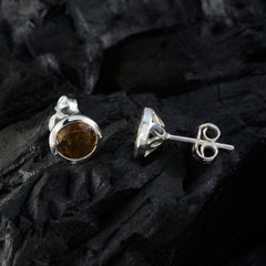 Ayaka Brown Solitaire Stud Earrings for Everyday Elegance