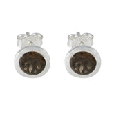 Ayaka Brown Solitaire Stud Earrings for Everyday Elegance Smoky Quartz Brown Stud